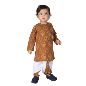 Vaanee Designz Elegant Traditional Dhoti Kurta Set for Baby Boys – Soft Cotton Ethnic Dress for Festivals And Weddings(Rust brown)