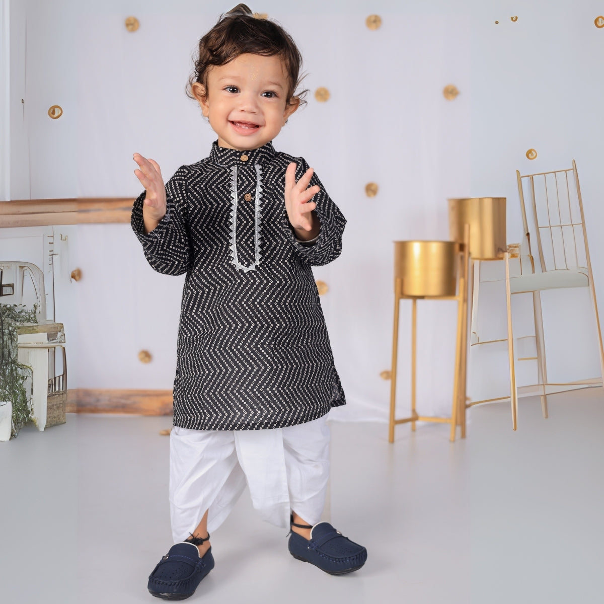 Vaanee Designz Elegant Traditional Dhoti Kurta Set for Baby Boys – Soft Cotton Ethnic Dress for Festivals And Weddings(Black)