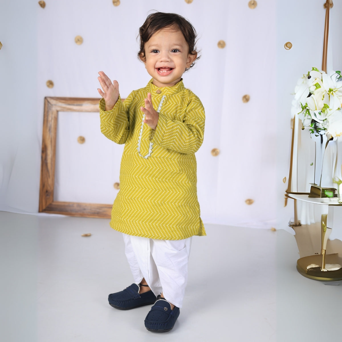 Vaanee Designz Elegant Traditional Dhoti Kurta Set for Baby Boys – Soft Cotton Ethnic Dress for Festivals And Weddings(Mustard)