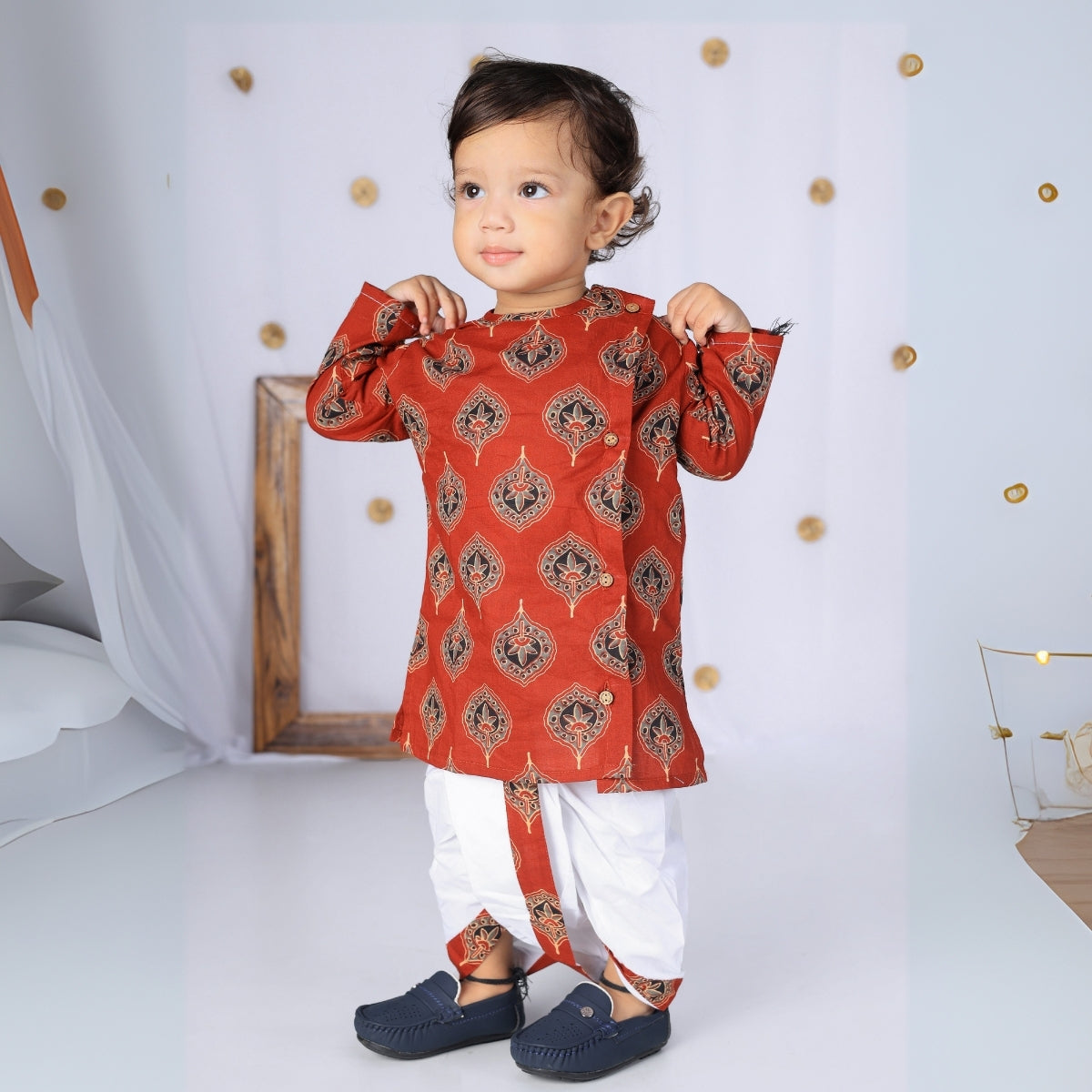 Vaanee Designz Elegant Traditional Dhoti Kurta Set for Baby Boys – Soft Cotton Ethnic Dress for Festivals And Weddings(Red)