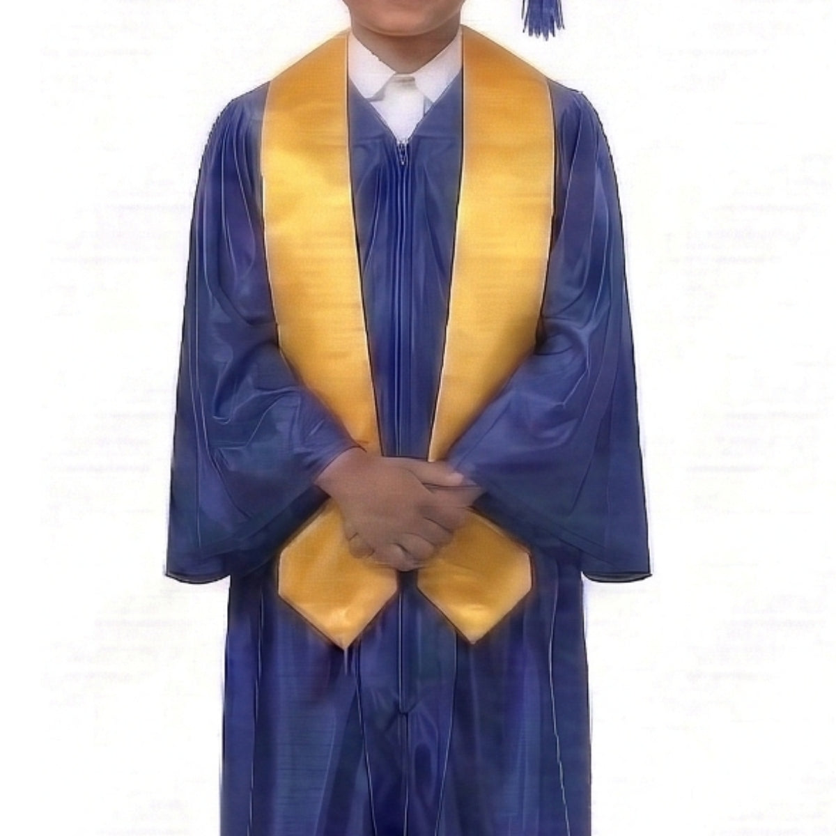 Kids Blue Graduation Gown with Cap and Yellow Sash | Convocation Costume for Boys & Girls