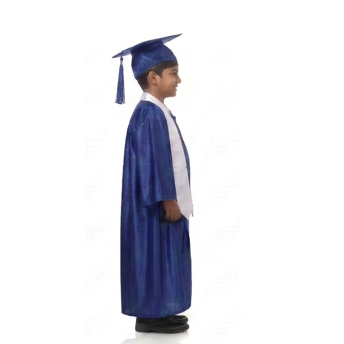 Kids Blue Graduation Gown with Cap and White Sash | Convocation Costume for Boys & Girls