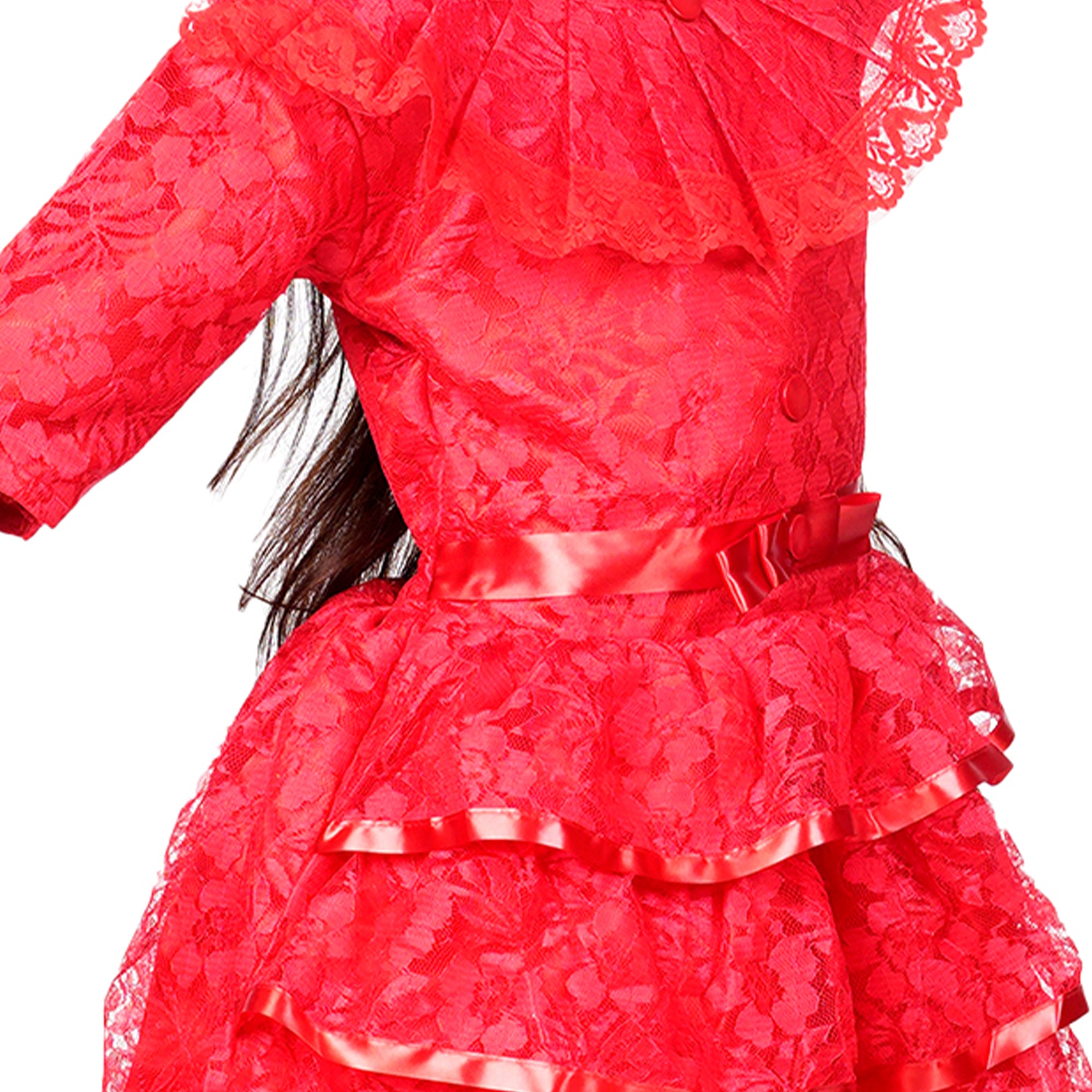 Itsmycostume Net Casual Knee Length Cute Frill Fairy Red Frock Dress with Wings, Fairy Stick and Head Band for Girls Kids