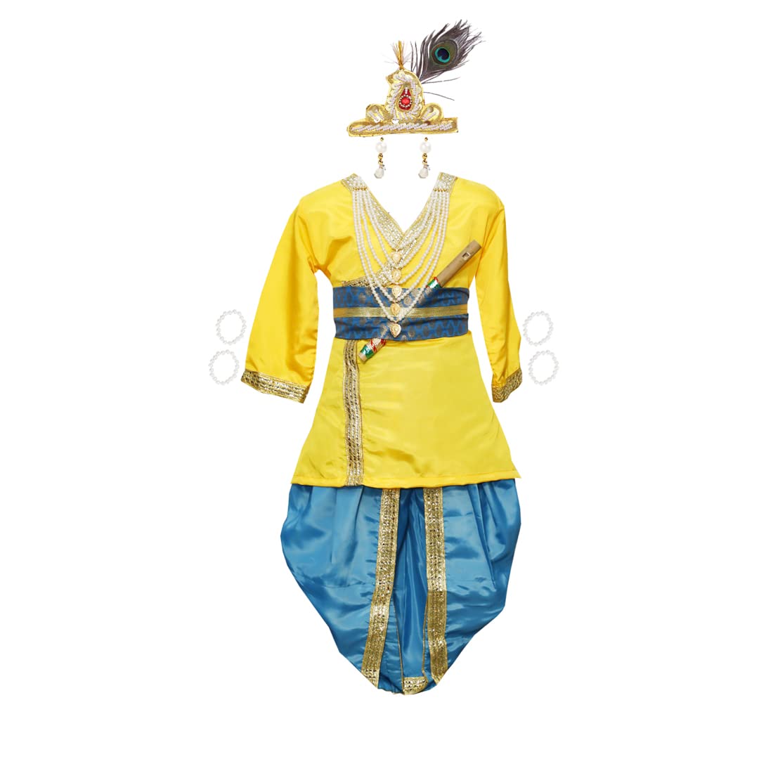 Krishna Dress for Baby Boy Kids Set of 10 Little Krishna Ji Kanha Janmasthmi Costume for Boys Kids (IMC20000-Firrozi)