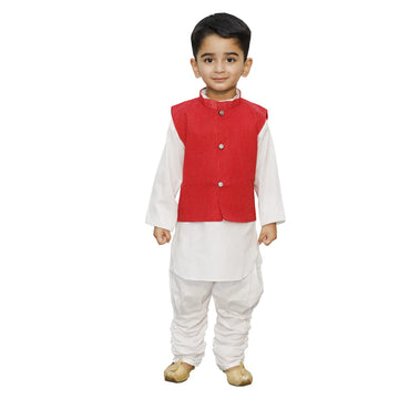 Baby Boy Kurta Pajama With Red Waistcoat for Kids