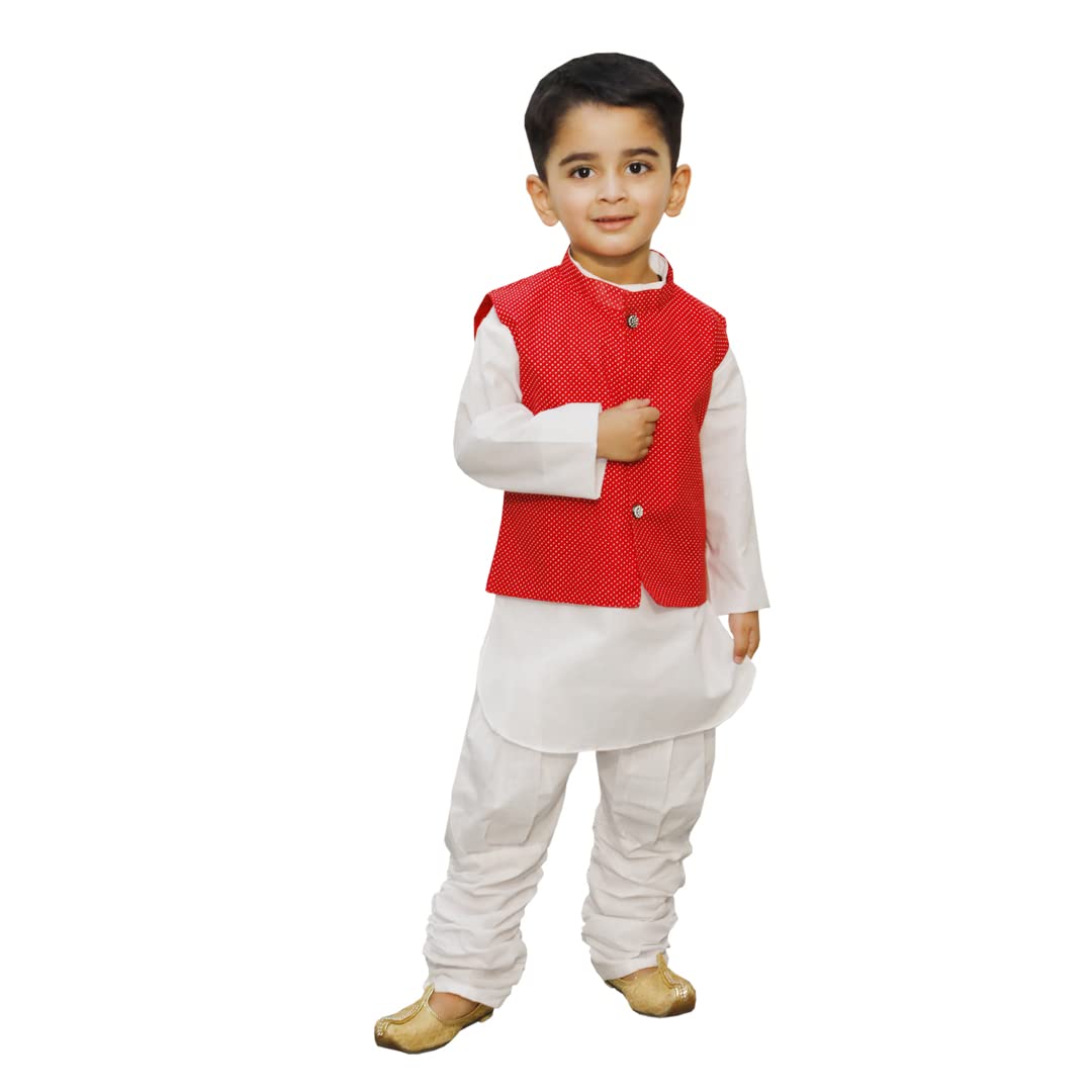 Baby Boy Kurta Pajama With Red Waistcoat for Kids