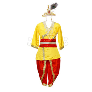 Krishna Dress for Baby Boy Kids Set of 10 Little Krishna Ji Kanha Janmasthmi Costume for Boys Kids (IMC20000-Redd)