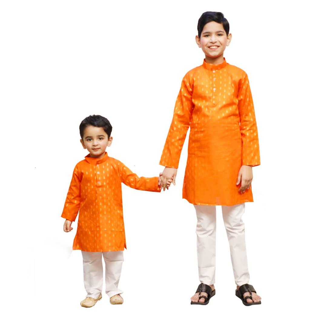 Orange Kurta Pajama Set for Boys Kids Complete Set