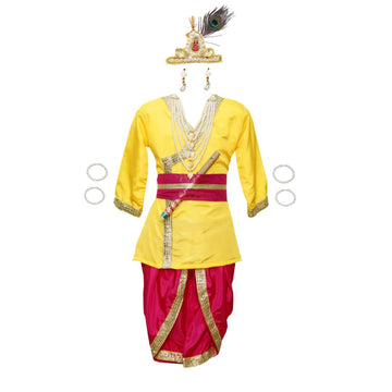 Krishna Dress for Baby Boy Kids Set of 10 Little Krishna Ji Kanha Janmasthmi Costume (IMC20000-Mmagentaa)