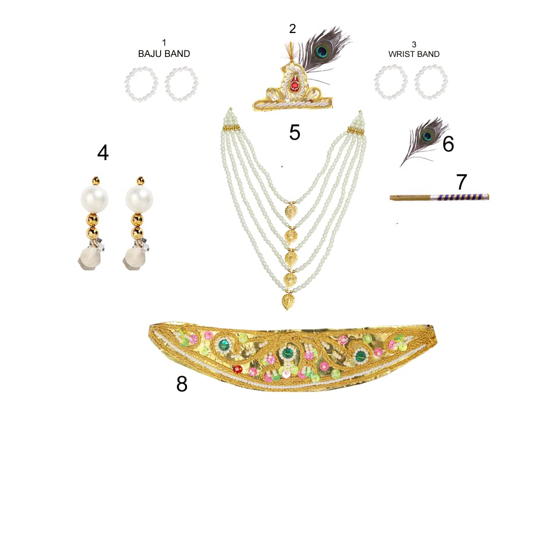 Krishna Dress for Baby Boy Kids Set of 10 Little Krishna Ji Kanha Janmasthmi Costume for Kids (IMC19000-Rred)