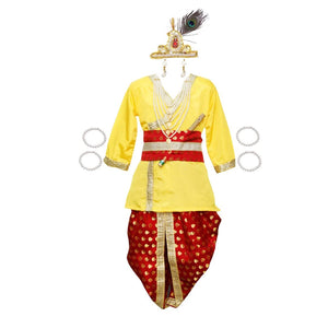 Krishna Dress for Baby Boy Kids Set of 10 Little Krishna Ji Kanha Janmasthmi Costume for Boys Kids (IMC20000-Rredboti)