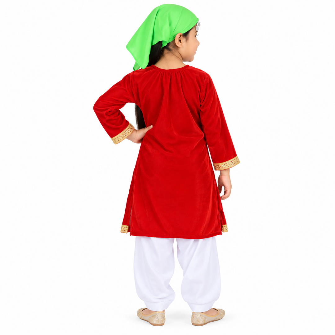 Kashmiri Traditional Costume Dress For Girls Indian States &amp; Folk dance Dresses For Kids - Red and White Suit
