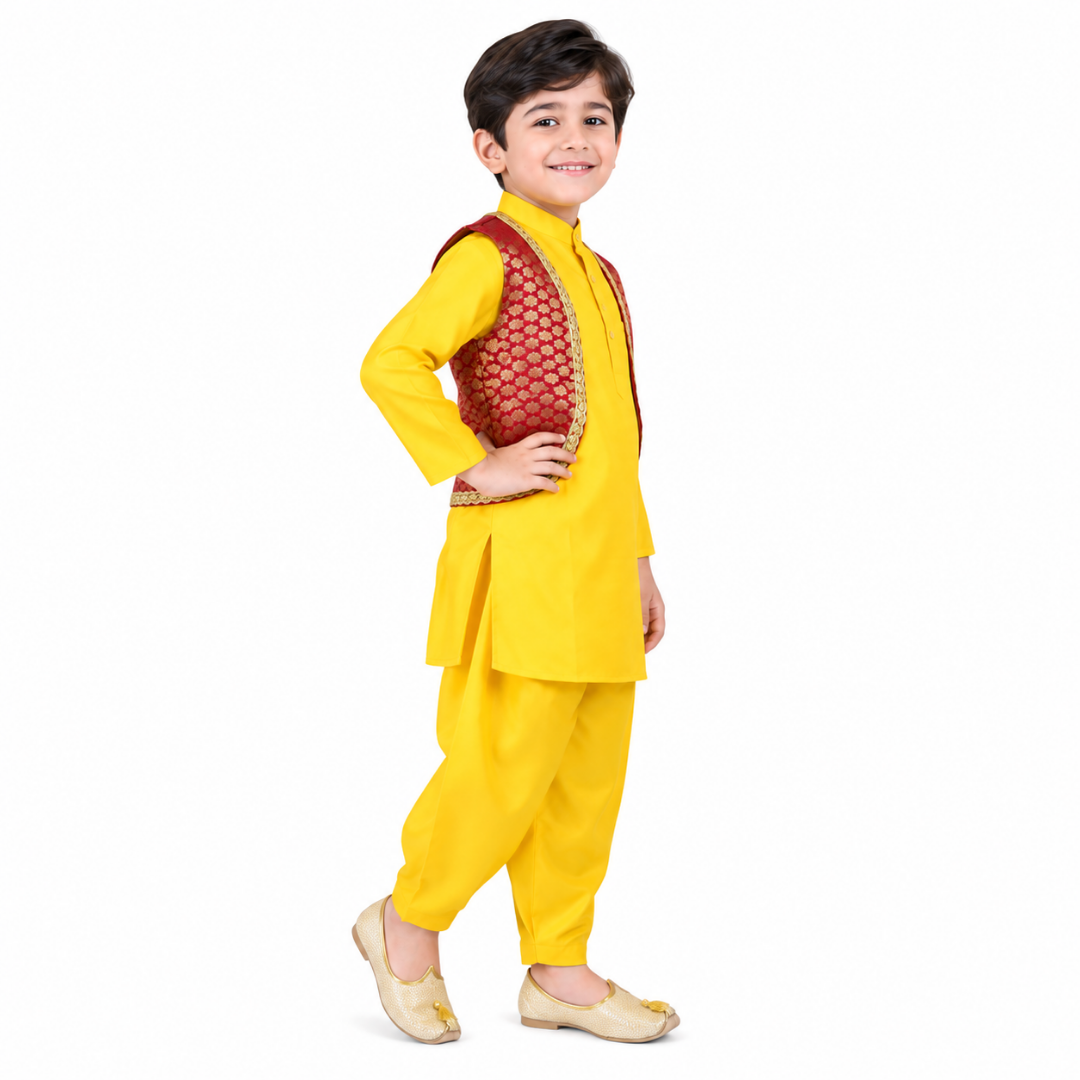 Kashmiri Dress Costume For Boys -Indian State &amp; Folk Dance Pathani Suit Set for Kids (IMC587)