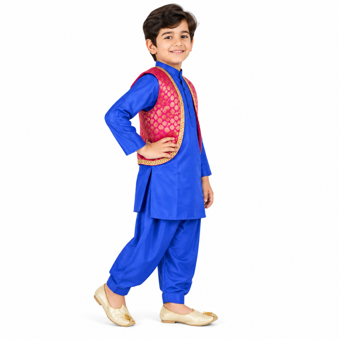 Kashmiri Dress Costume For Boys -Indian State &amp; Folk Dance Pathani Suit Set for Kids (IMC586)