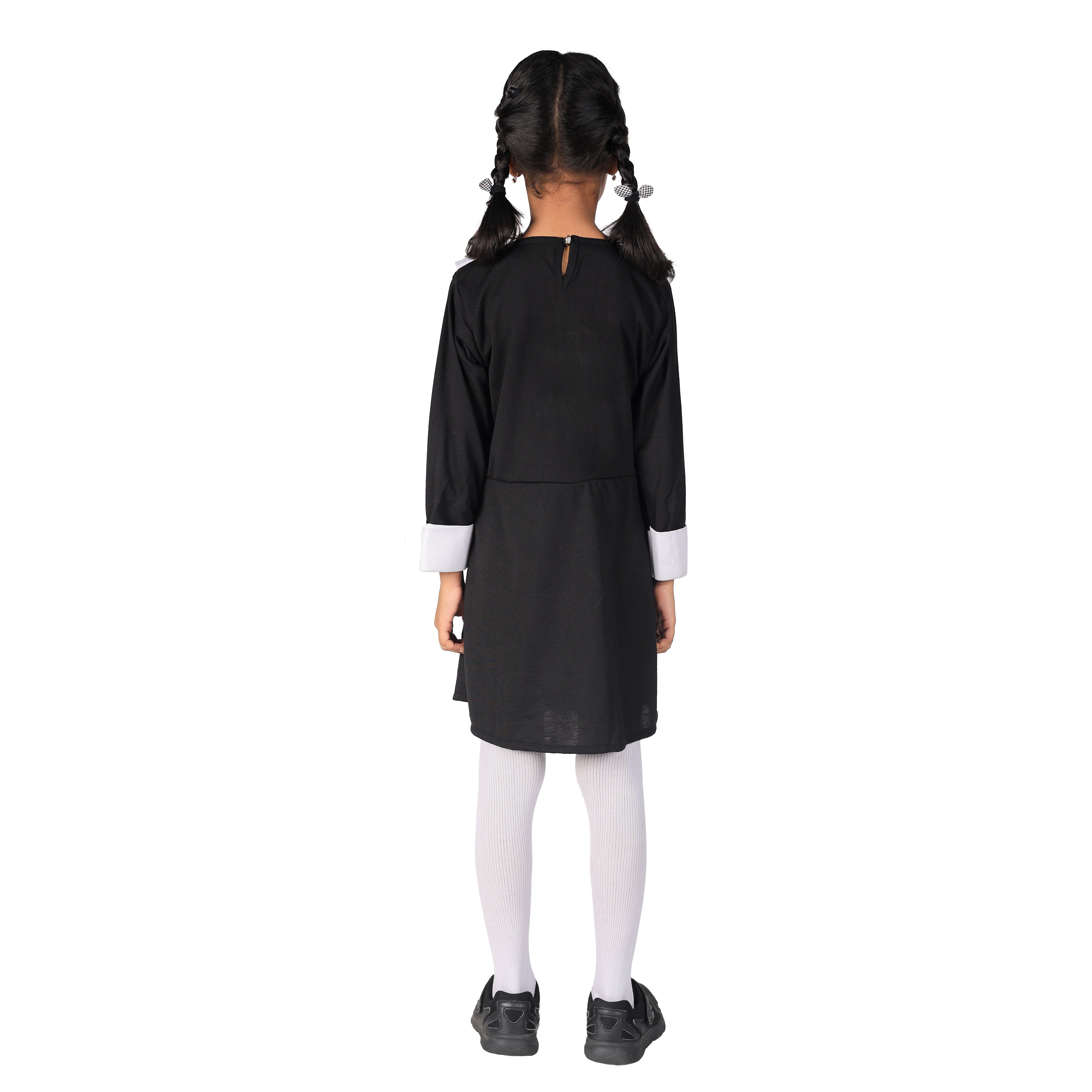Halloween Dress| Wednesday Addam's Costume and Accessories|For Girls Kids |Haunted Horror Theme Dress (FREE scary teeth)