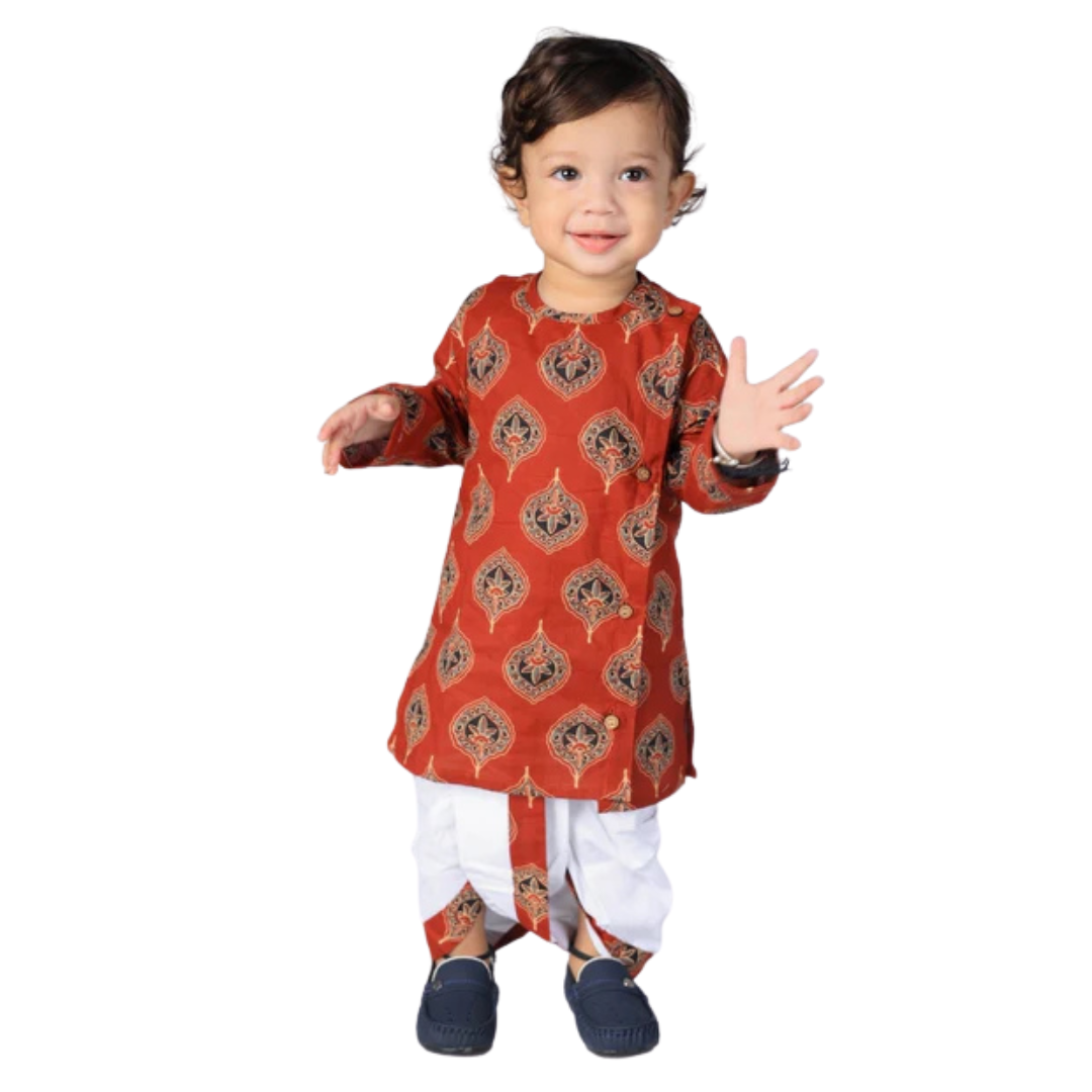 Vaanee Designz Elegant Traditional Dhoti Kurta Set for Baby Boys – Soft Cotton Ethnic Dress for Festivals And Weddings(Red)