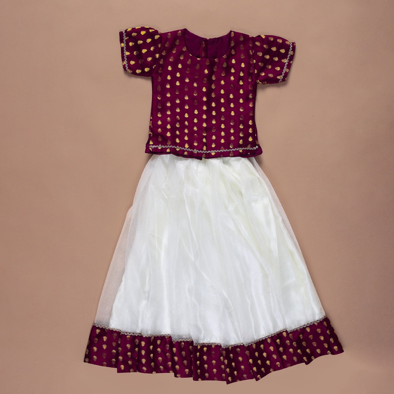 Vaanee Designz Silk Blend Readymade Embroidered 3 Piece Lehenga Choli Set|Lehenga Choli,Ethnic Wear|Lehenga for Kids|Lehenga Set for Wedding and Festival(Wine)