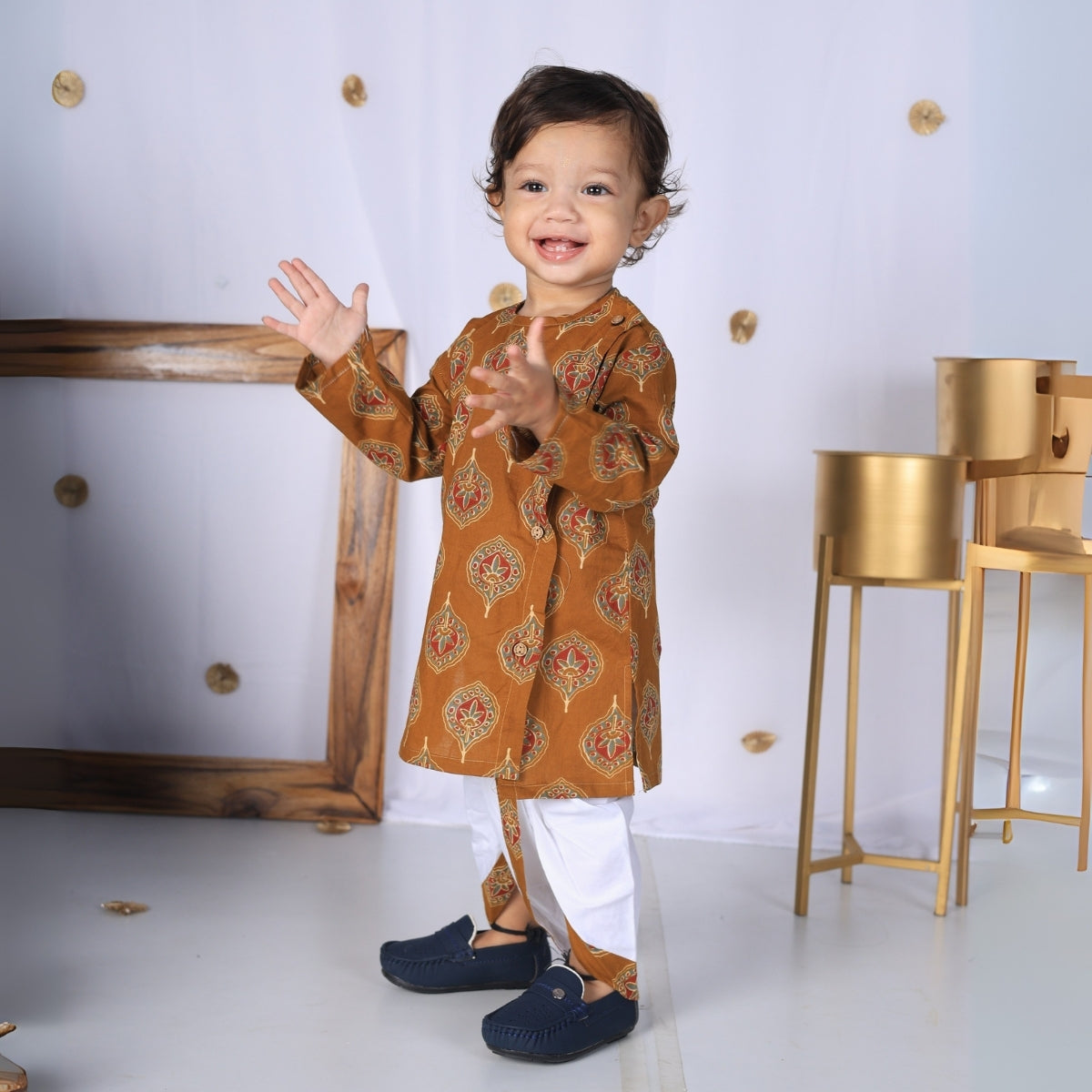 Vaanee Designz Elegant Traditional Dhoti Kurta Set for Baby Boys – Soft Cotton Ethnic Dress for Festivals And Weddings(Rust brown)