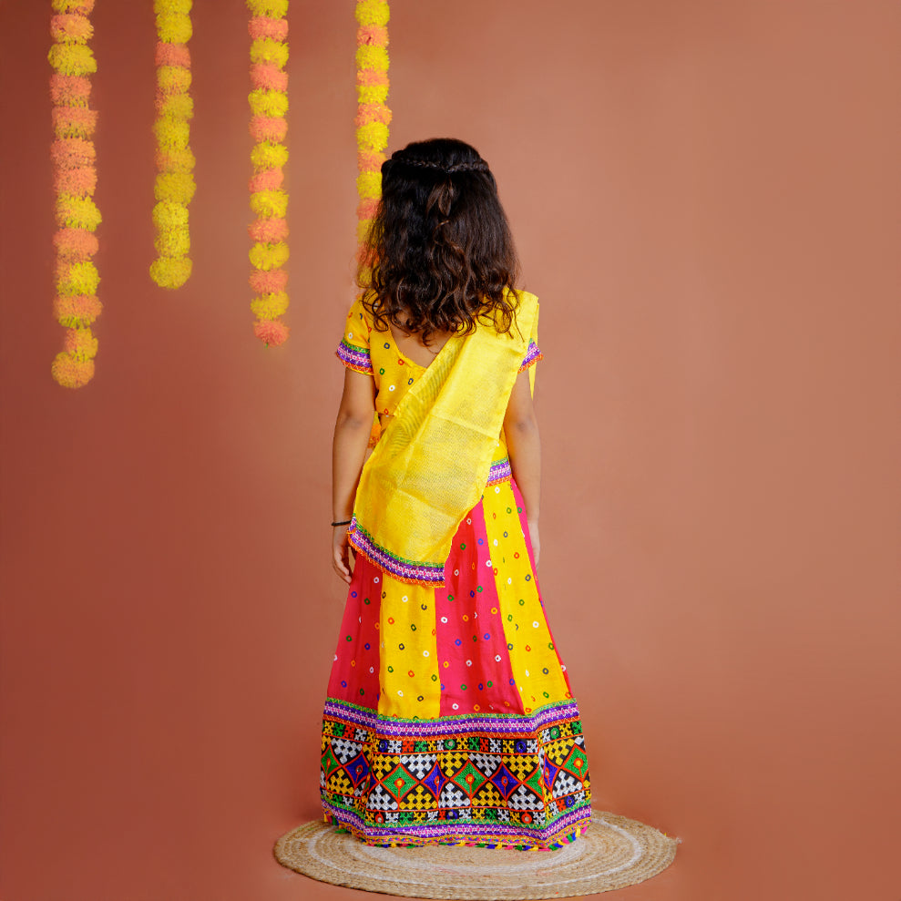 Girl's Gujrati Garba Navratri Cotton Readymade Lehenga Choli With Dupatta