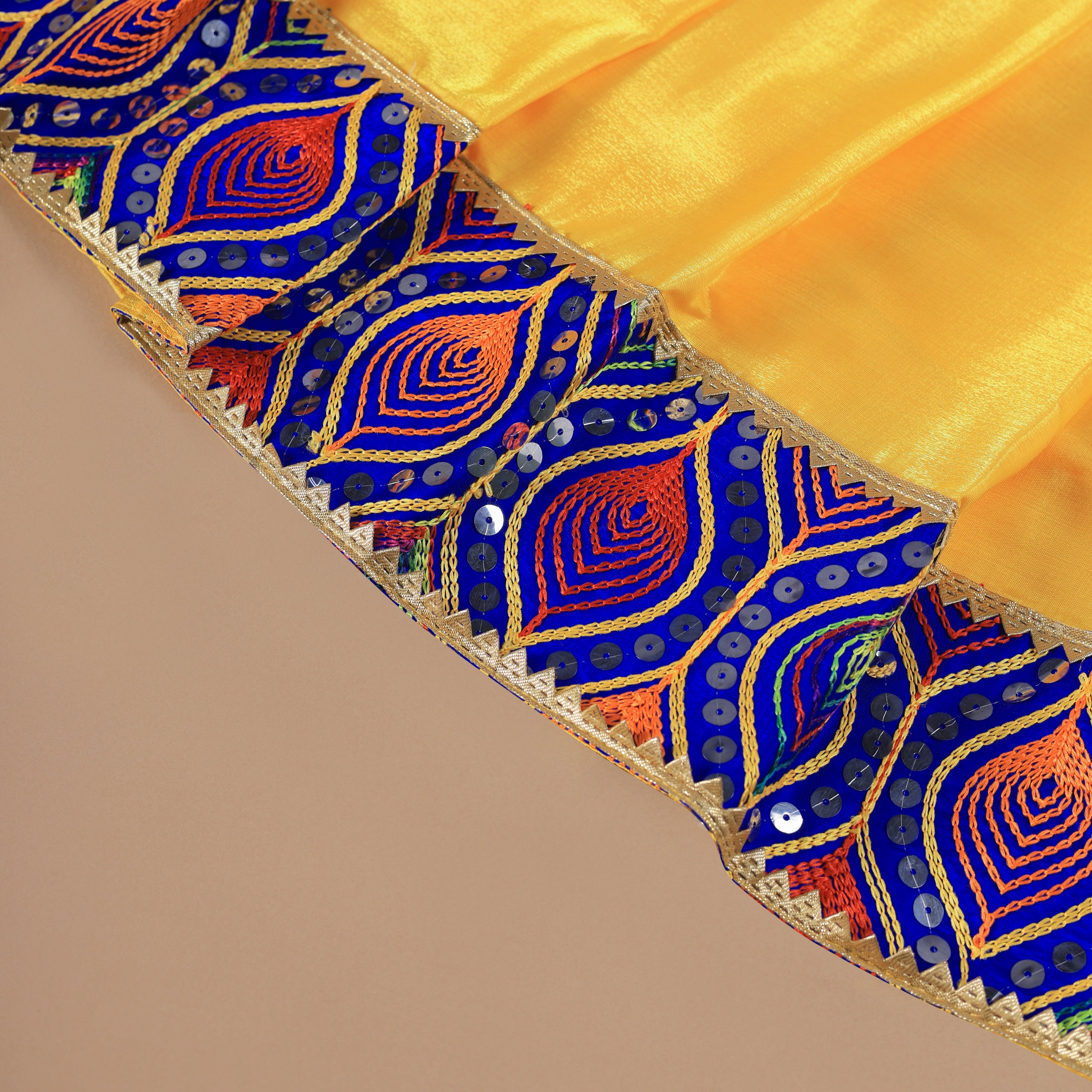 Vaanee Designz Silk Blend Readymade Embroidered 3 Piece Lehenga Choli Set|Lehenga Choli,Ethnic Wear|Lehenga for Kids|Lehenga Set for Wedding and Festival(Blue&Yellow)