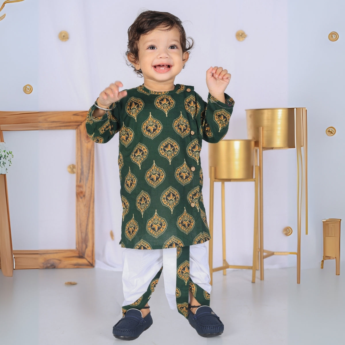 Vaanee Designz Elegant Traditional Dhoti Kurta Set for Baby Boys – Soft Cotton Ethnic Dress for Festivals And Weddings(Green)