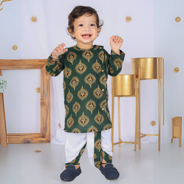 Vaanee Designz Elegant Traditional Dhoti Kurta Set for Baby Boys – Soft Cotton Ethnic Dress for Festivals And Weddings(Green)