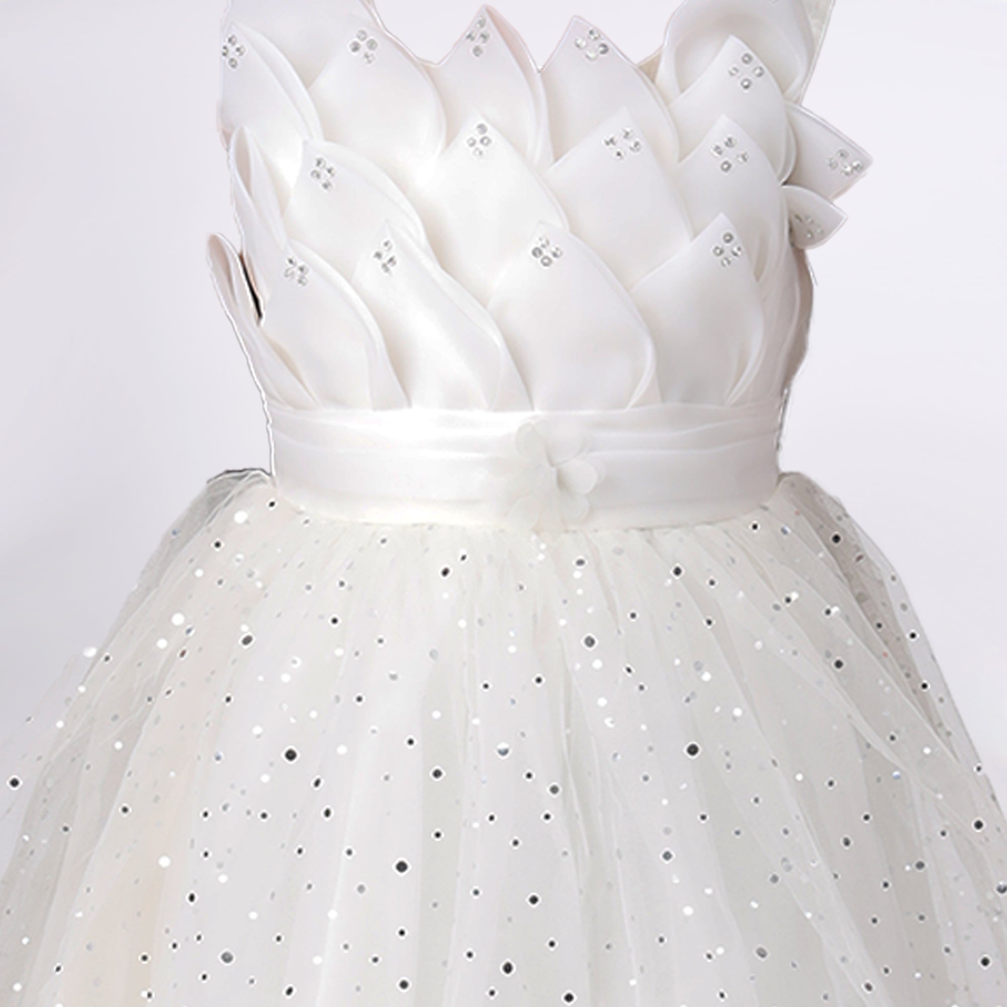 Itsmycostume Net Casual Knee Length Cute Frill White Frock Dress for Girls Kids