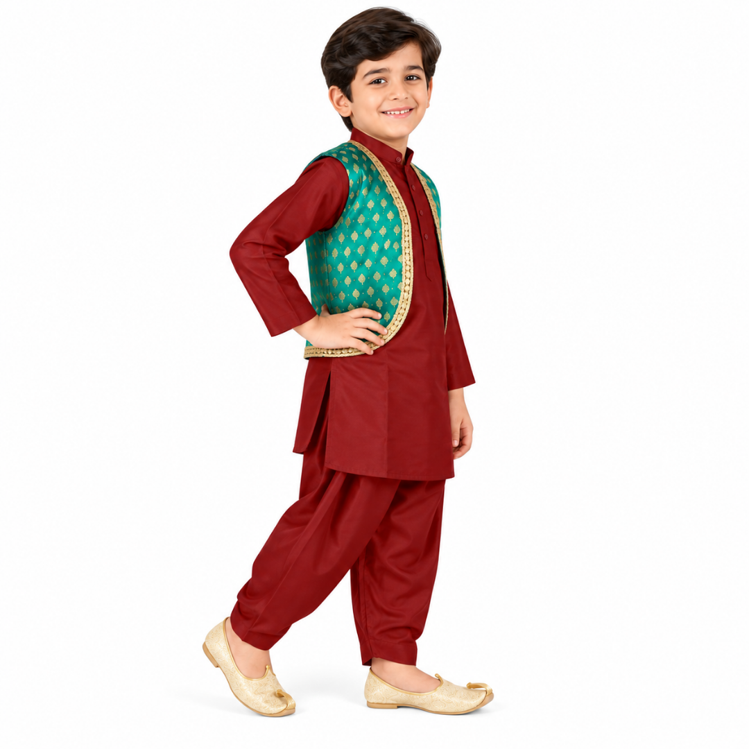 Kashmiri Dress Costume For Boys -Indian State &amp; Folk Dance Pathani Suit Set for Kids (IMC588)