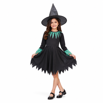 Witch Costume Dress for Kids Girls Set of 2(Frock,Hat) Halloween Costume