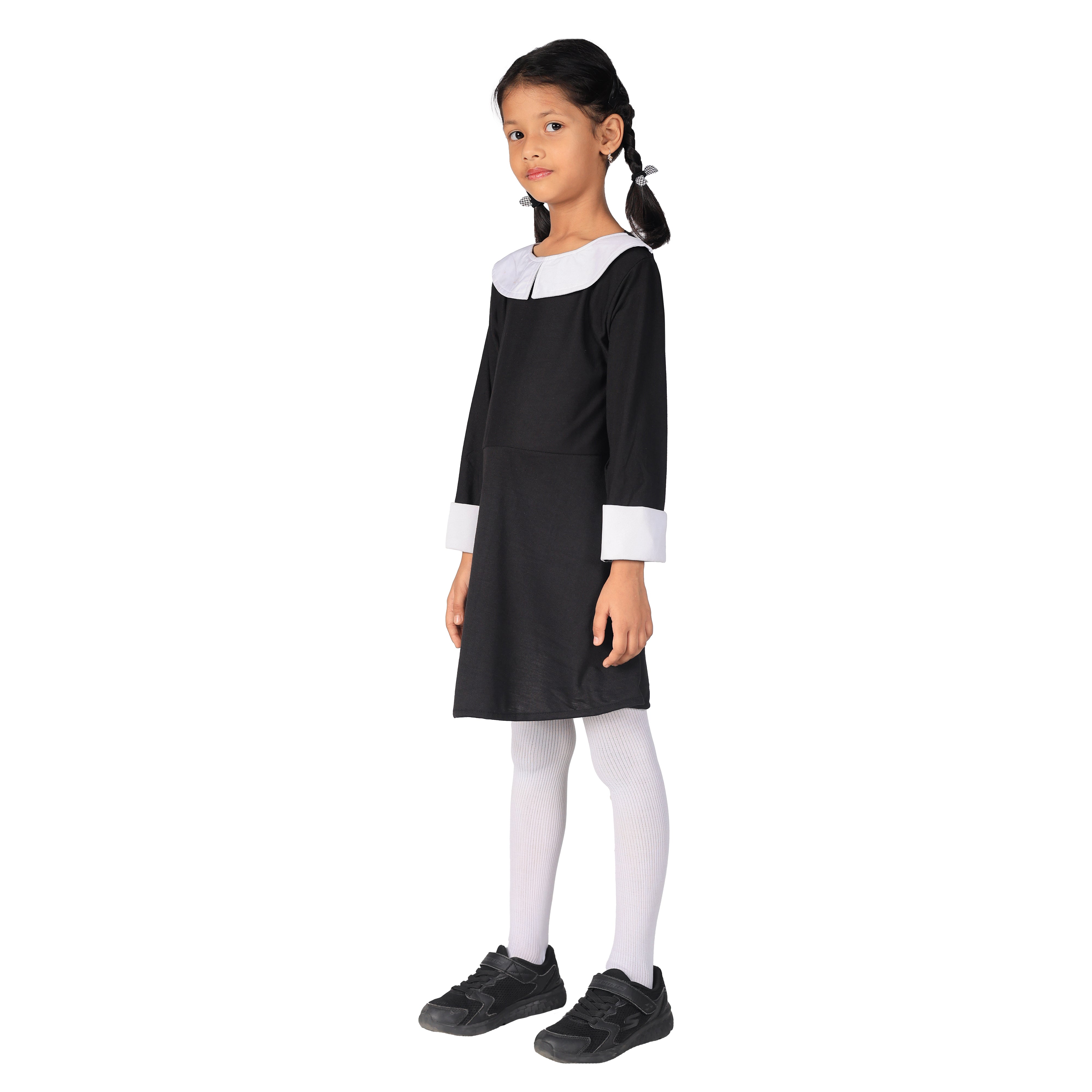 Halloween Dress| Wednesday Addam's Costume and Accessories|For Girls Kids |Haunted Horror Theme Dress (FREE scary teeth)