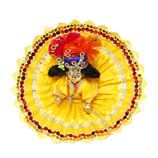ITSMYCOSTUME Handmade Premium Laddu Gopal Krishna Bal Gopal Poshak Dress Set of 4 (Poshak,Mukut,Wig,Mala)