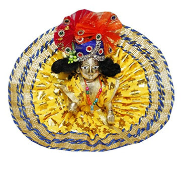 ITSMYCOSTUME Handmade Premium Laddu Gopal Krishna Bal Gopal Poshak Dress Set of 4 (Poshak,Mukut,Wig,Mala)