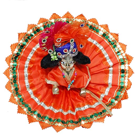 ITSMYCOSTUME Handmade Premium Laddu Gopal Krishna Bal Gopal Poshak Dress Set of 4 (Poshak,Mukut,Wig,Mala)