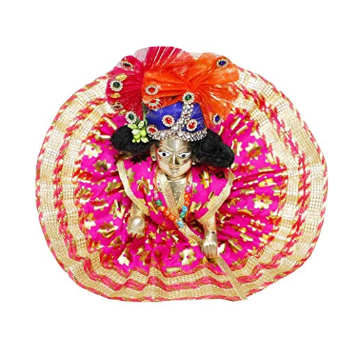 ITSMYCOSTUME Handmade Premium Laddu Gopal Krishna Bal Gopal Poshak Dress Set of 4 (Poshak,Mukut,Wig,Mala)