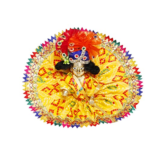 ITSMYCOSTUME Handmade Premium Laddu Gopal Krishna Bal Gopal Poshak Dress Set of 4 (Poshak,Mukut,Wig,Mala)