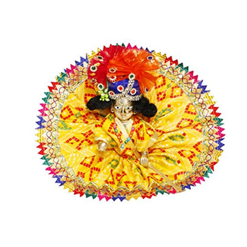 ITSMYCOSTUME Handmade Premium Laddu Gopal Krishna Bal Gopal Poshak Dress Set of 4 (Poshak,Mukut,Wig,Mala)