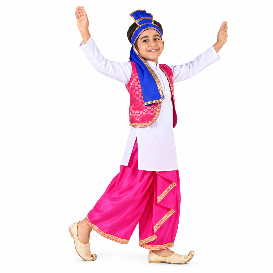 Punjabi Folk Dress in Pink For Boys - Kids Fancy Dress (IMC579-PUNJB6)