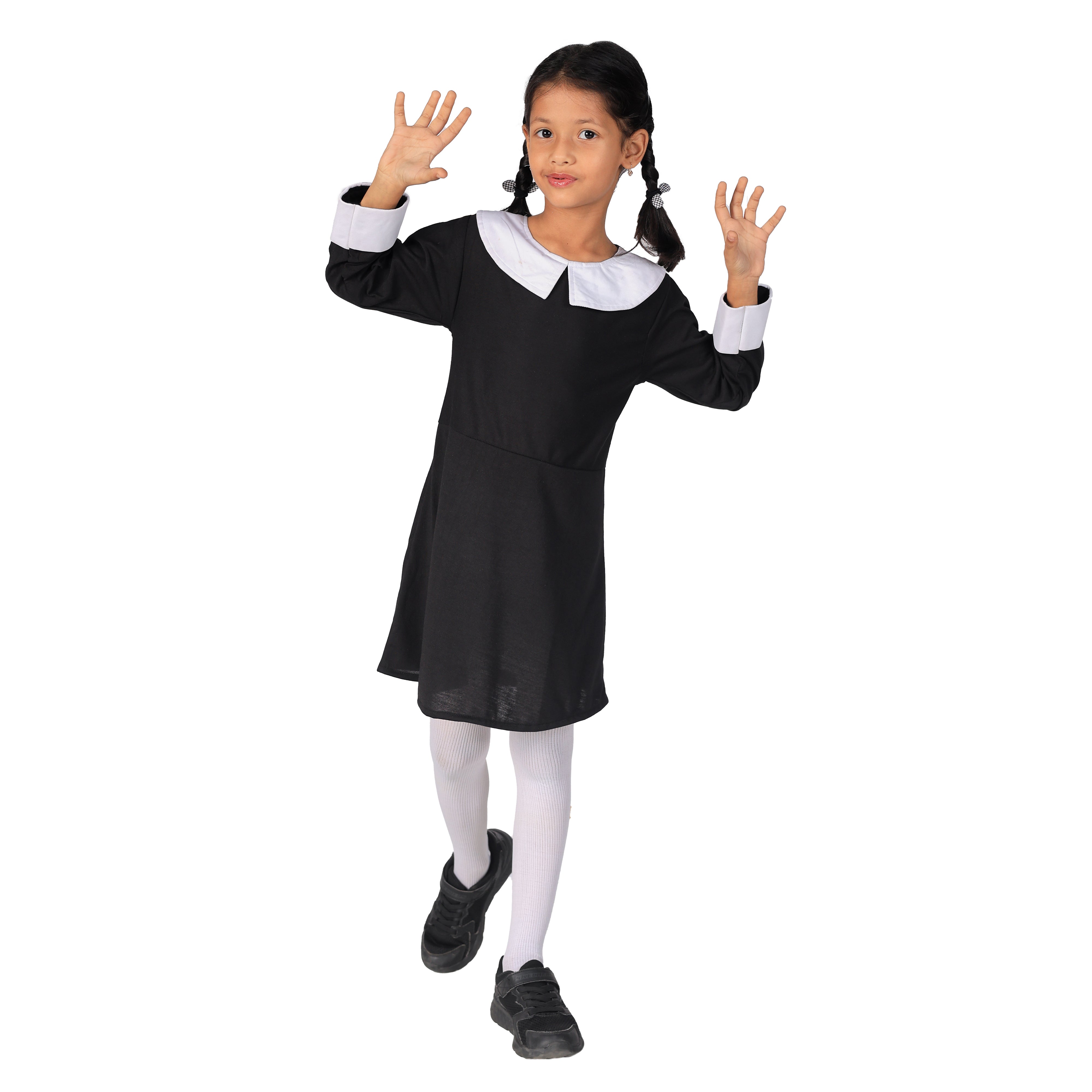 Halloween Dress| Wednesday Addam's Costume and Accessories|For Girls Kids |Haunted Horror Theme Dress (FREE scary teeth)