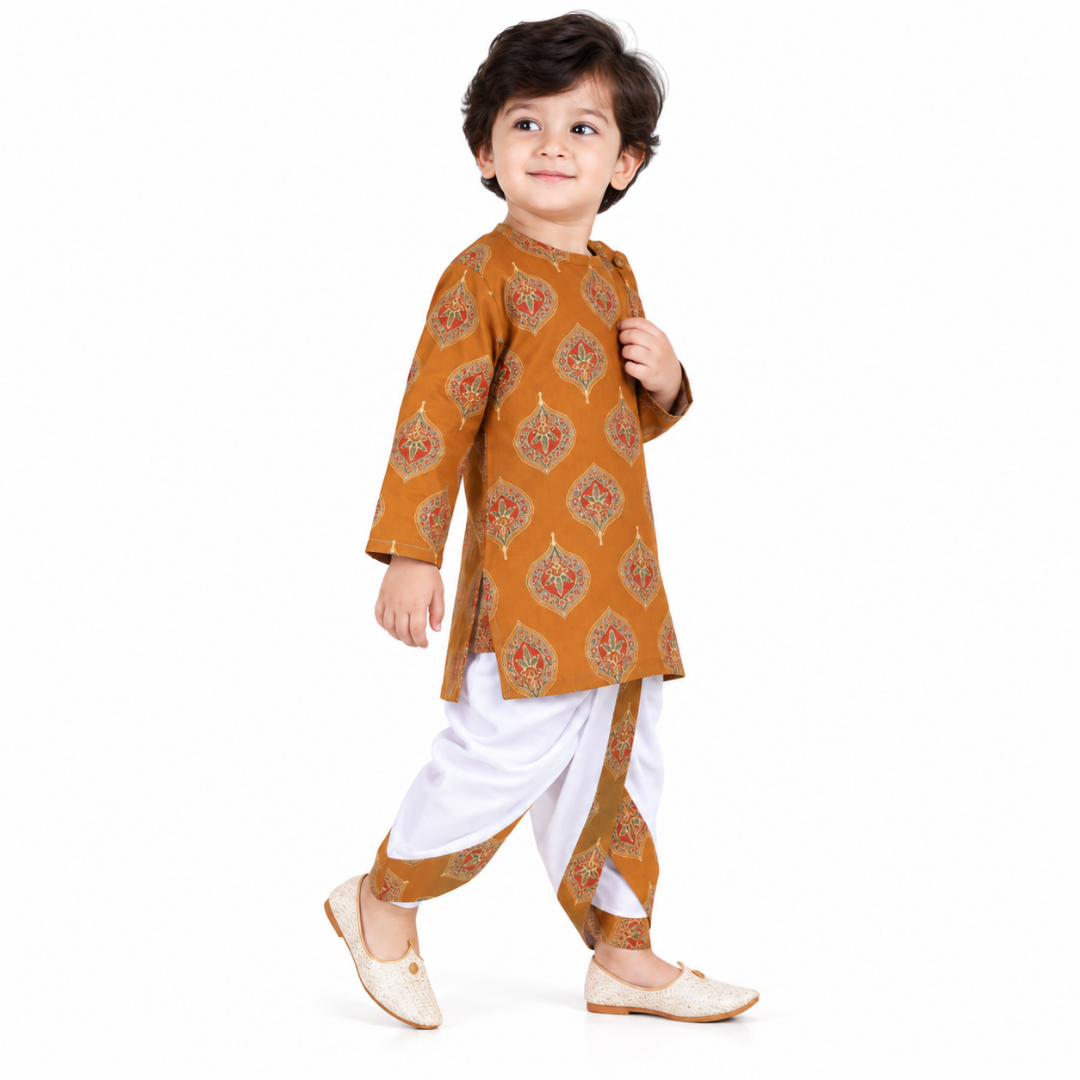 Vaanee Designz Elegant Traditional Dhoti Kurta Set for Baby Boys – Soft Cotton Ethnic Dress for Festivals And Weddings(Rust brown)
