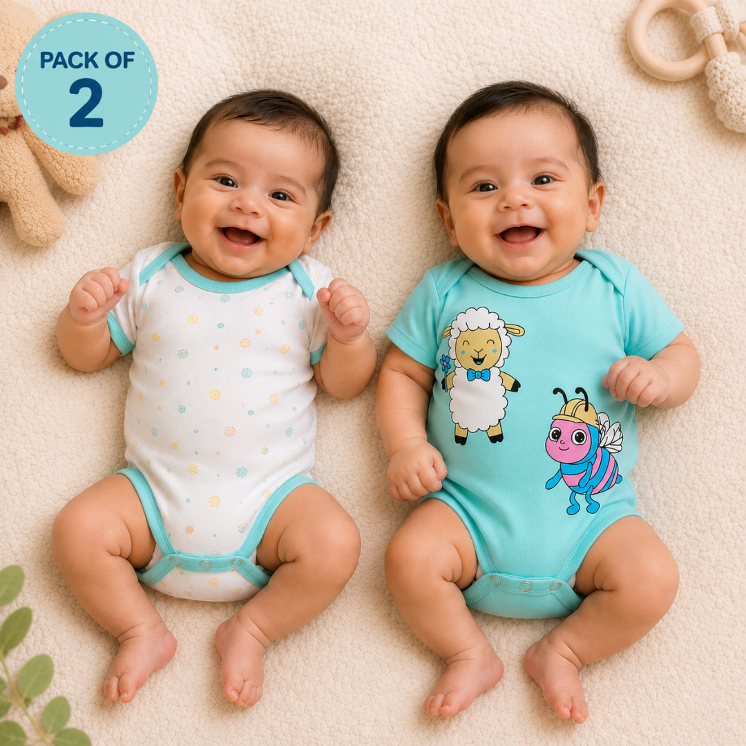 ITSMYCOSTUME Baby Romper Frock for Baby Girls | Soft Cotton Blend Floral Printed Infant Jumpsuit Bodysuit with Bloomer | Half Sleeve Newborn Baby Clothes Set (Set of 2)
