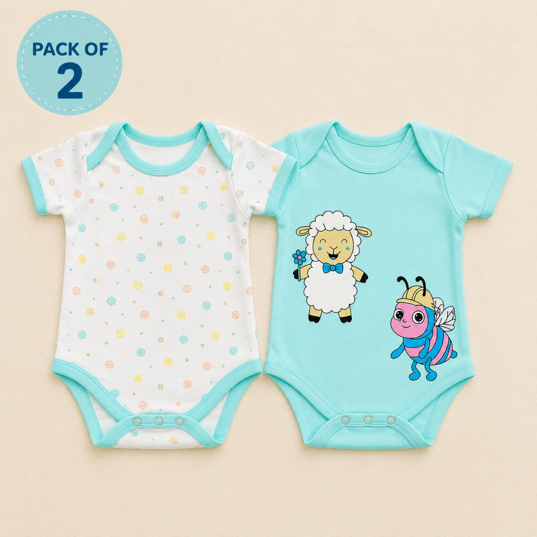 ITSMYCOSTUME Baby Romper Frock for Baby Girls | Soft Cotton Blend Floral Printed Infant Jumpsuit Bodysuit with Bloomer | Half Sleeve Newborn Baby Clothes Set (Set of 2)