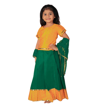 Vaanee Designz Silk Blend Readymade Embroidered 3 Piece Lehenga Choli Set|Lehenga Choli,Ethnic Wear|Lehenga for Kids|Lehenga Set for Wedding and Festival(Yellow & Green)