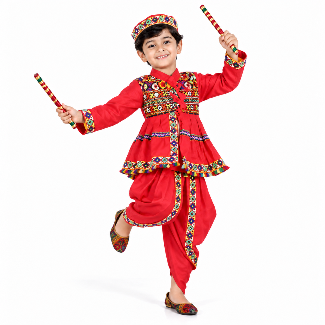 Kedia Costume for Boys | Gujarati Traditional Ethnic Wear for Kids | Navratri Garba Dandiya Dress | Festive & School Event Wear