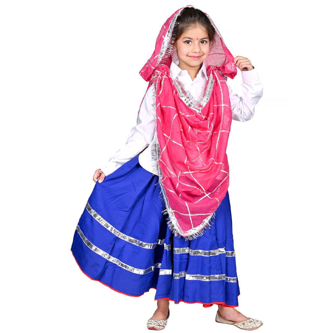 Haryanvi Dress For Girls Kids Indian States &amp; Folk Dance Costume (IMC45005-BLUEPINK)
