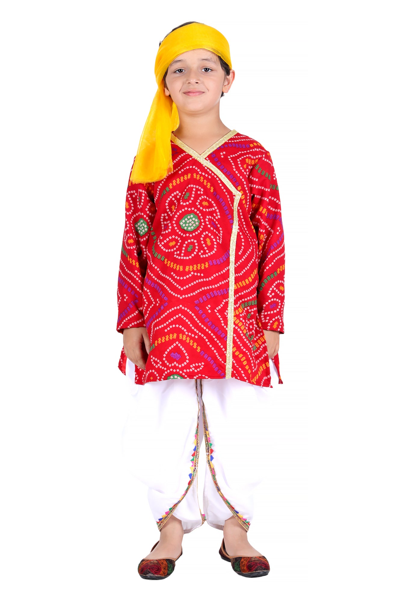 Rajasthani Dress For Boys Kids Indian States &amp; Folk Dance Costume (IMC45006-REDWHITE)