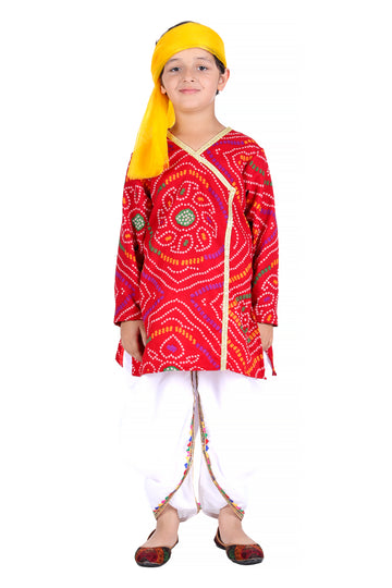 Rajasthani Dress For Boys Kids Indian States &amp; Folk Dance Costume (IMC45006-REDWHITE)