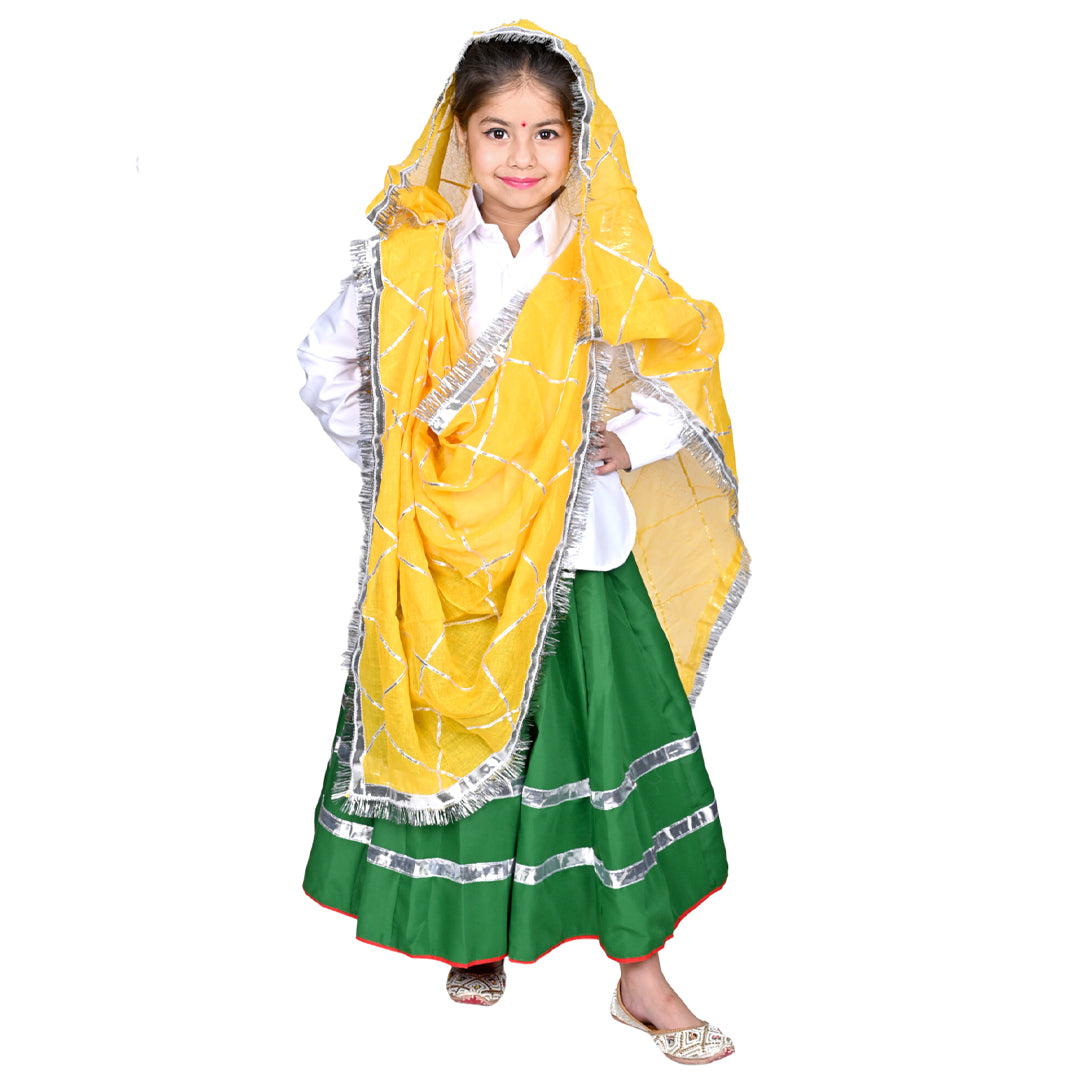 Haryanvi Dress For Girls Kids Indian States &amp; Folk Dance Costume (IMC45005-GREENYELLOW)