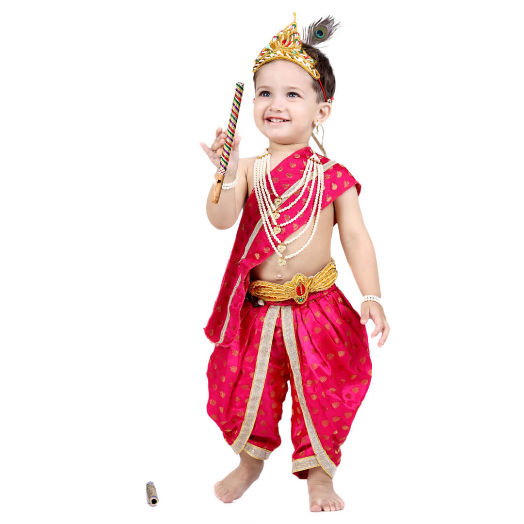 Krishna Dress for Baby Boy Kids Set of 10 Little Krishna Ji Kanha Janmasthmi Costume for Kids (IMC45001-SATMAG)