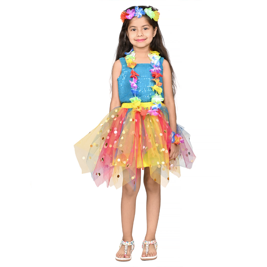Goa Dress for Girls Kids Pack of 3(Skirt ,Top &amp; Flower Accessories) Kids Costume (IMC45007-TURQUOISE)