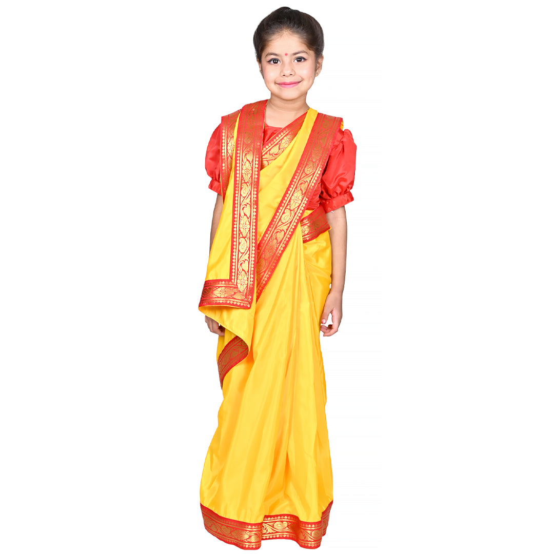 Bengali Dress For Girls Kids Indian States &amp; Folk Dance Costume (IMC45003-YELLOW)